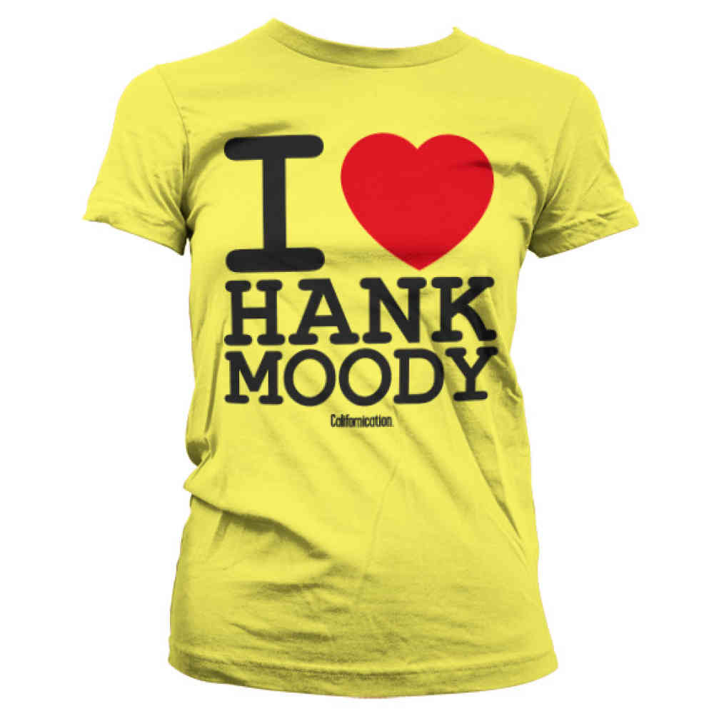 Californication Damen Tshirt I Love Hank Moody Gelb Attitude Deutsch